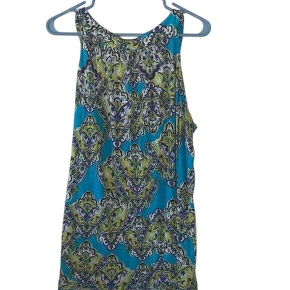 INC Blue & Green Paisley Sequin Neckline Sleeveless Top Womens 2X Rayon - Picture 4 of 6